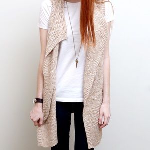 Taupe/Tan heathered knit vest with tie string