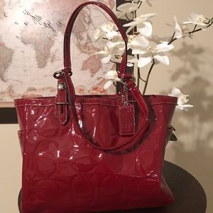 Coach crimson red patent leather bag