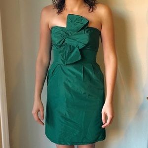 J. Crew green silk strapless dress Bow Monde