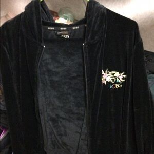 BCBG Black velour jacket and pants.
