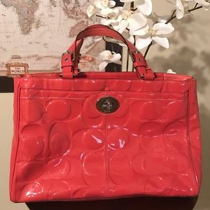 Coach coral patent leather bag