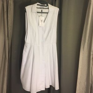 Lacoste Size 8 NWT pinstripe blue and white dress