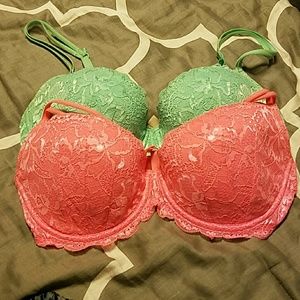 2 Victoria's Secret Pink lined demi bras 36D