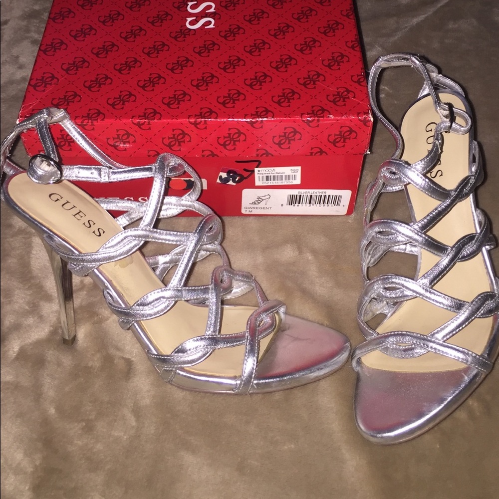 Size 7 silver guess strappy heels