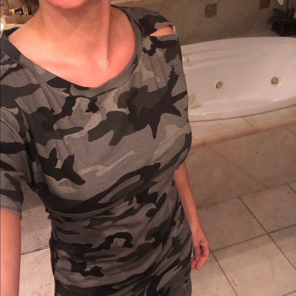 New Camouflage Distressed Curved Hem Dress