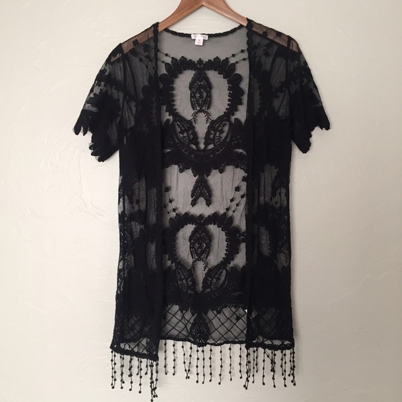 Black sheer, lace kimono style top
