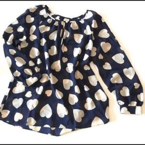 Jcrew XS Navy & Tan heart print blouse