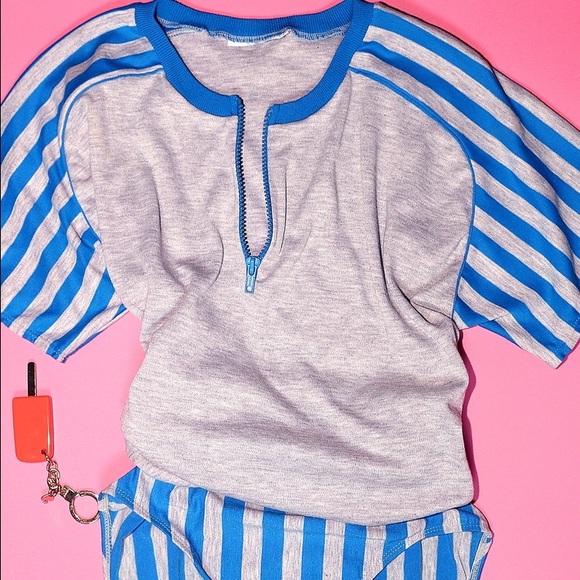 Vintage Tops - Striped Henley Bodysuit Vintage Tops - Striped Henley Bodysuit