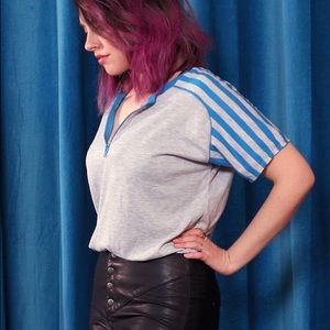 Vintage Tops - Striped Henley Bodysuit Vintage Tops - Striped Henley Bodysuit