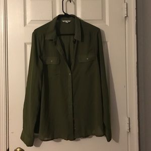 Army green silky button up top