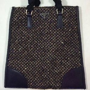 PRADA BOUCLE TWEED & LEATHER GROSGRAIN HANDLE BAG