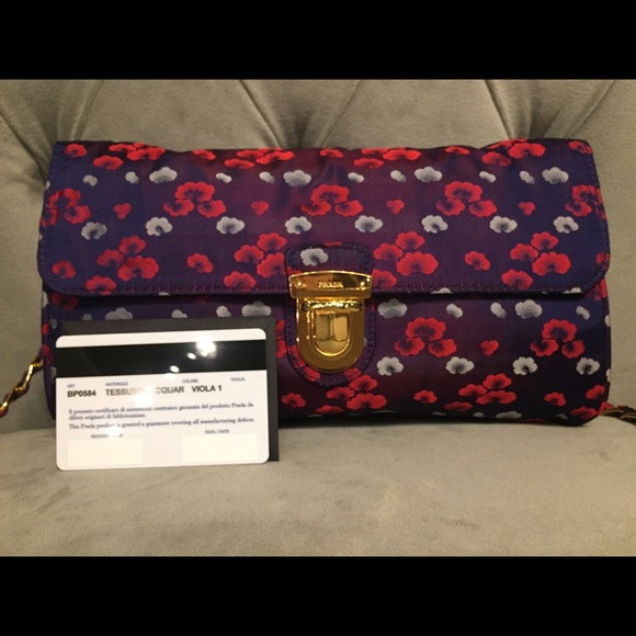 PRADA Lily Flower Print Brown Pink Leather Clutch Bag 🌺 Floral Prada Cross-body Clutch!