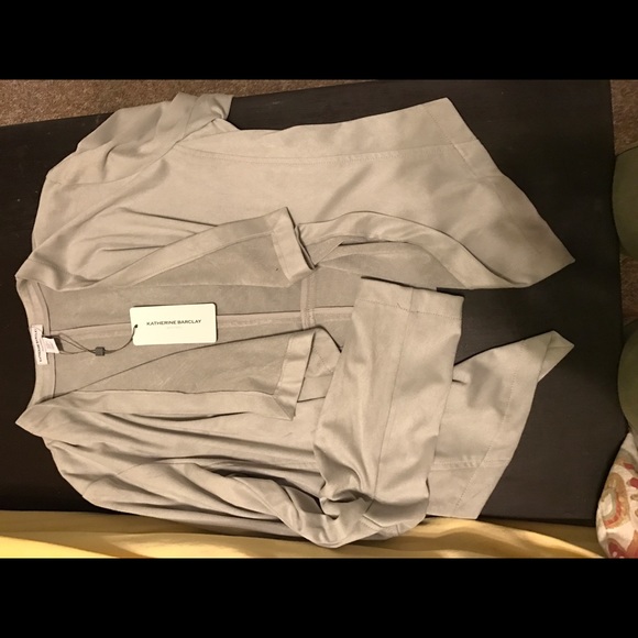 Drape Front  Faux Suede Cardigan - Picture 2 of 2