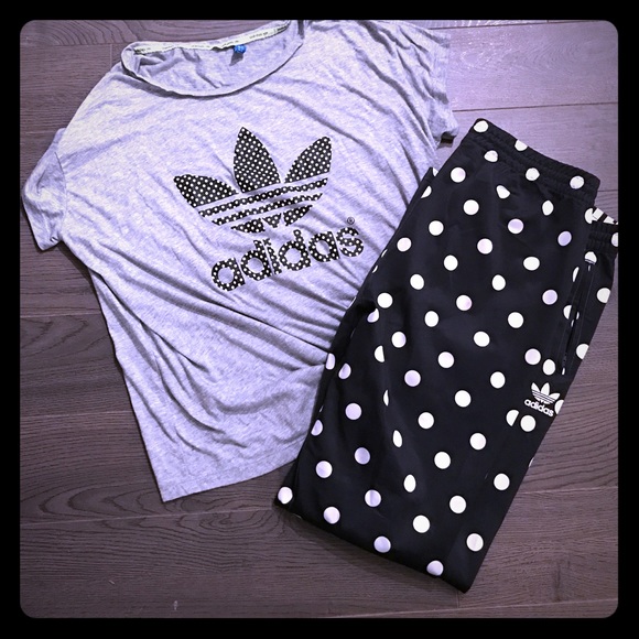 Set -polka dot L  Adidas track pants and gray xl