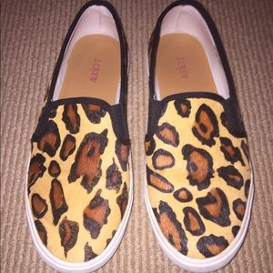 J Crew leopard skin slip ons