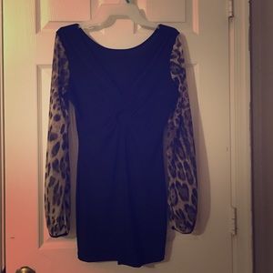 Black mini dress with leopard sleeves