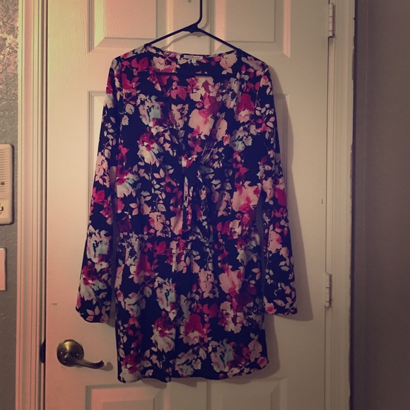 Long sleeve floral tie in front romper