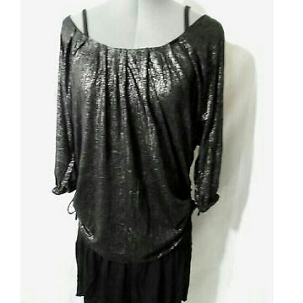 C.LUCE 2pc Dress Set Black Metallic Formal to Casual Beach - Evening Sparkles!