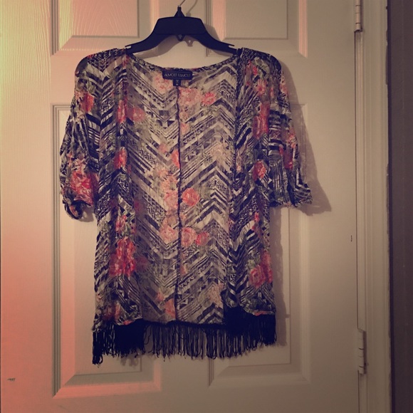 Zebra/Floral silky lightweight cardigan w/ fringes - Picture 1 of 1