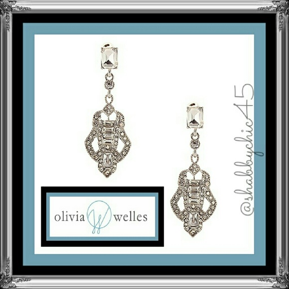 Olivia Welles Jewelry - Joanna Deco Glass Crystal Cutout Drop Earrings Olivia Welles Jewelry - Joanna Deco Glass Crystal Cutout Drop Earrings