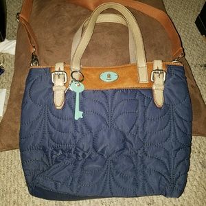 Large Canvas and Leather Fossil Tote