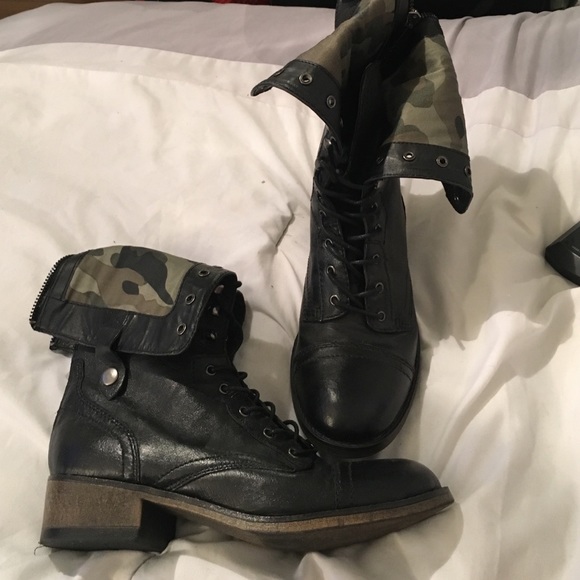 Black and camo Steve Madden fold over combat boots