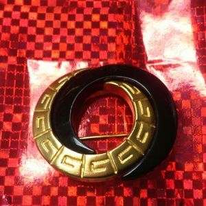 Vintage Givenchy Gilt & Black Logo Brooch 1980s