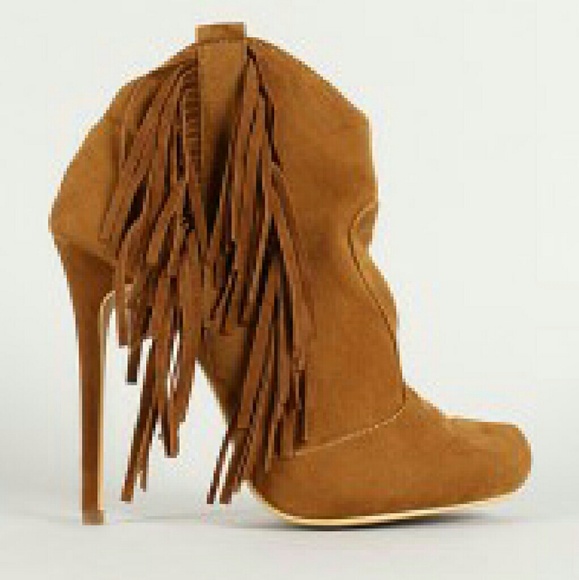 Fringe western style heel booties