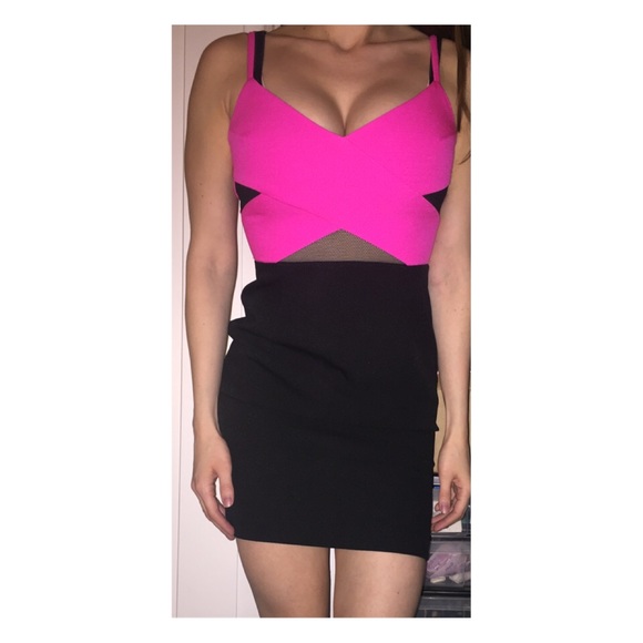 Bloomingdale's Dresses & Skirts - Lucy Paris Hot Pink Black Mesh Dress XS