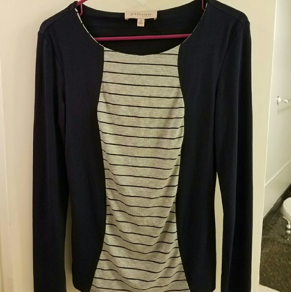Philosophy Women's Blue Grey Striped Shirt S