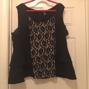 Black & Beige Peplum Torrid Blouse
