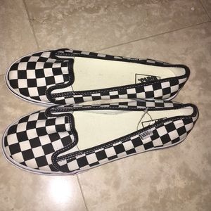 NWOT Vans Slip On Flats Black White Checker 6.5W