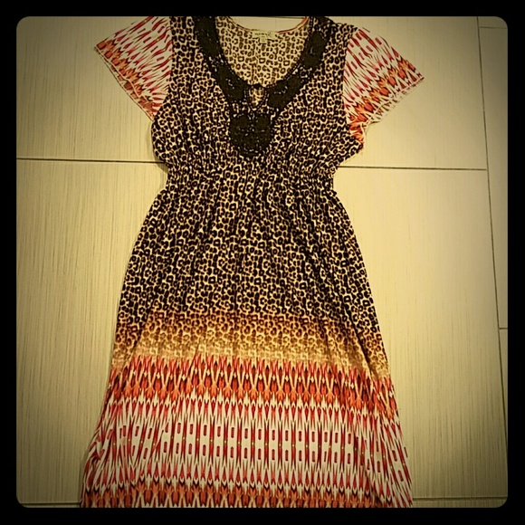 Brown and pink cheetah print stretchy dress