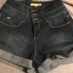 High waisted blue jean shorts