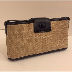 Coach Straw and Leather Clutch with Short Strap
