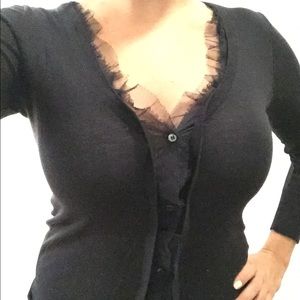 J. Crew Navy Cotton Tulle Ruffle Cardigan Size M