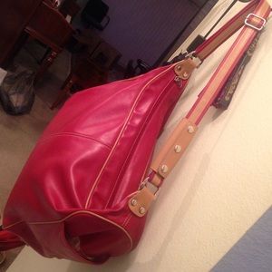 Oversized Red & Tan Bag