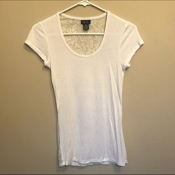 Rue 21 Lace Back White Tee - Picture 2 of 4