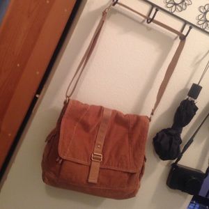 Tan Corduroy Fossil Bag