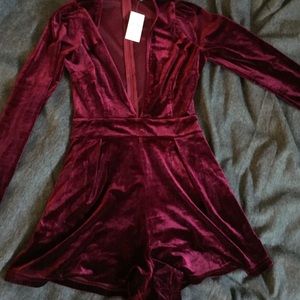 Burgundy velvet romper
