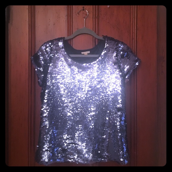 Anthropologie blue sequin top