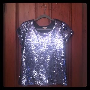 Anthropologie blue sequin top