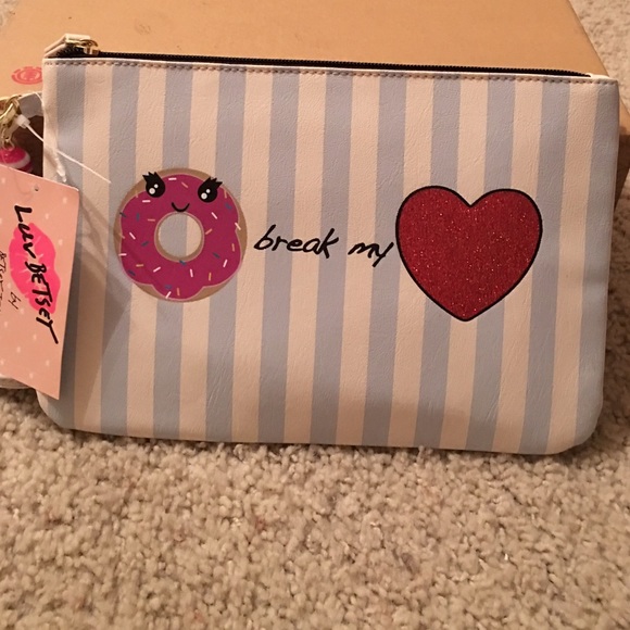 BNWT Betsey Johnson Blue/White Striped Donut Pouch
