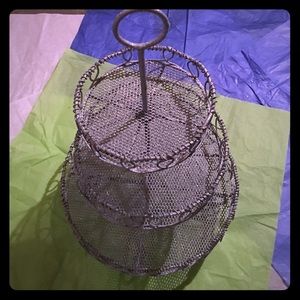 Silver three tier dessert or cookie platter.