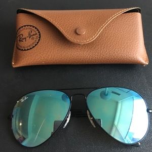 Blue Reflective Raybans Aviator Sunglasses