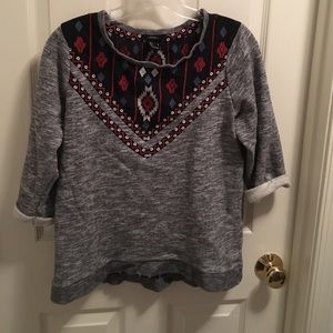 Aztec print, soft gray sweater