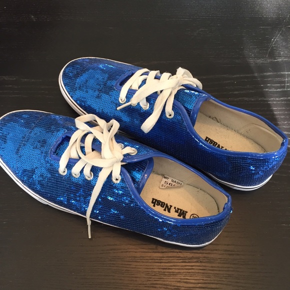 blue sequin tennis shoes