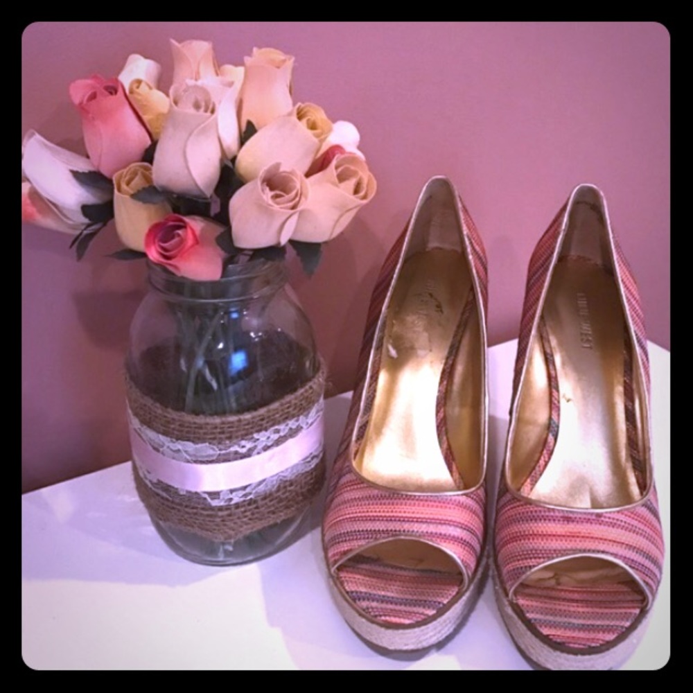 Nine West Pink Sparkle Stripped Wedge