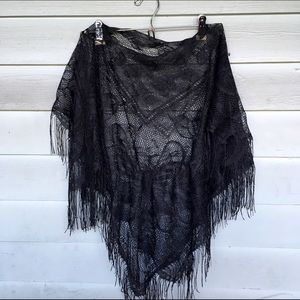 Poncho Style Black Lace Shawl