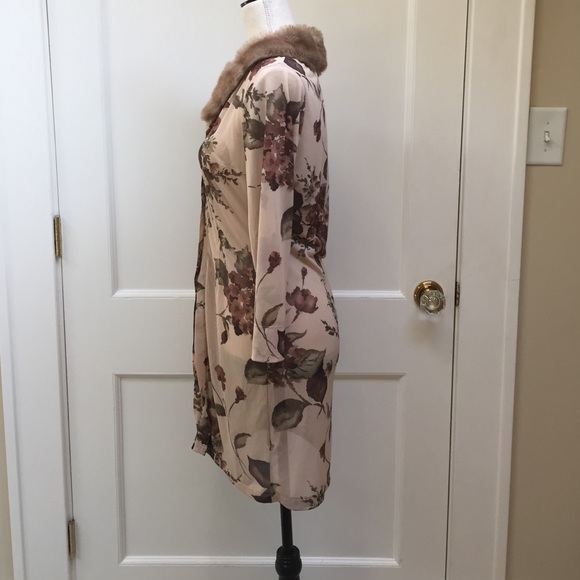 Kookai Sheer Tunic Top with Faux Fur Collar - Picture 3 of 3